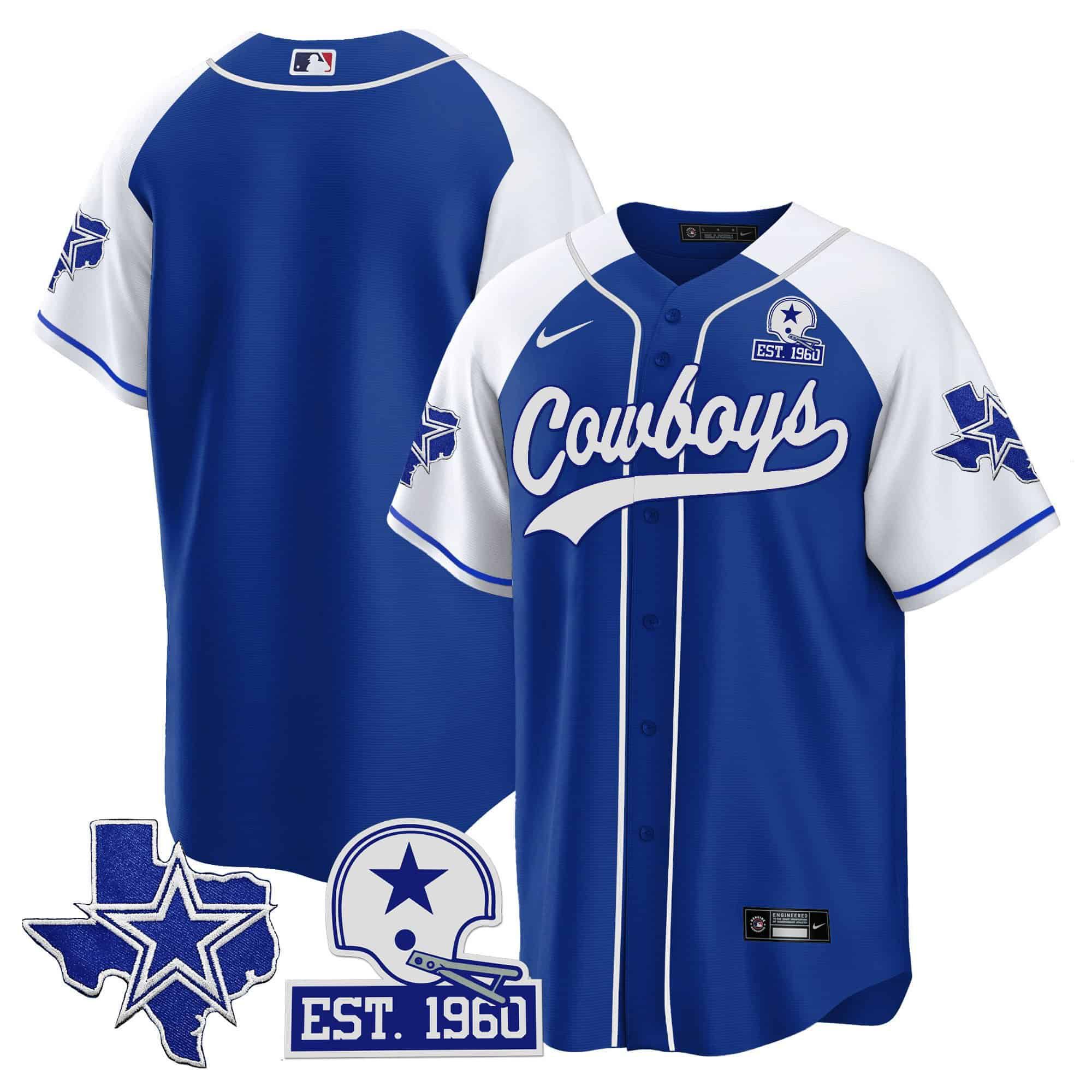 Men Dallas Cowboys Blank Blue 2024 Nike Patch Baseball NFL Jersey style 1